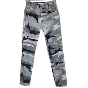 Re/Done Camo High Rise Ankle Crop Stretch Jeans
